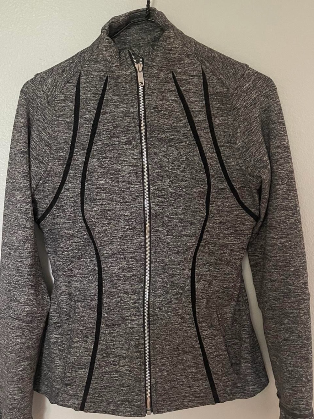 lululemon athletica Gray Zip-Up Bomber Jacket with Black Piping